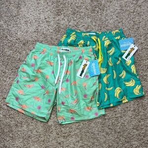 Tipsy Elves 2 NWT pairs of Men's lined swim trunks bananas and dinosaurs Size M
